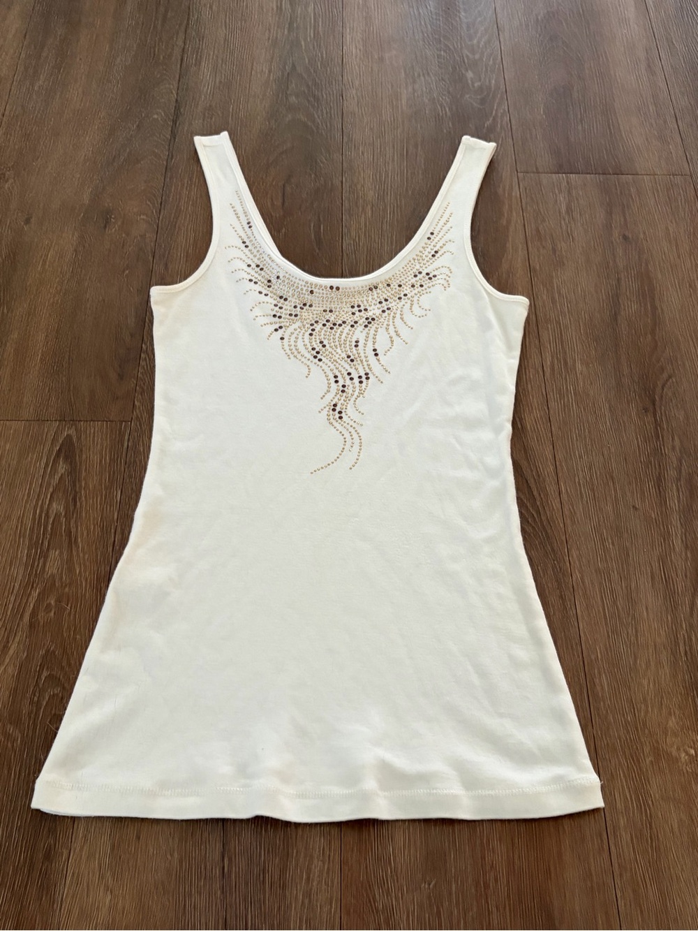 Express Women's Cream Tank Top with Decorative Stud Detail medium